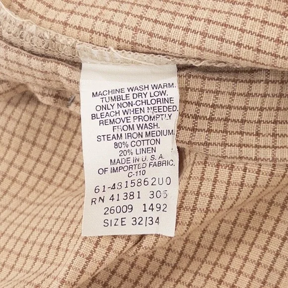 Vintage 90s Ralph Lauren Polo Linen Cotton Blend Brown Tan Check